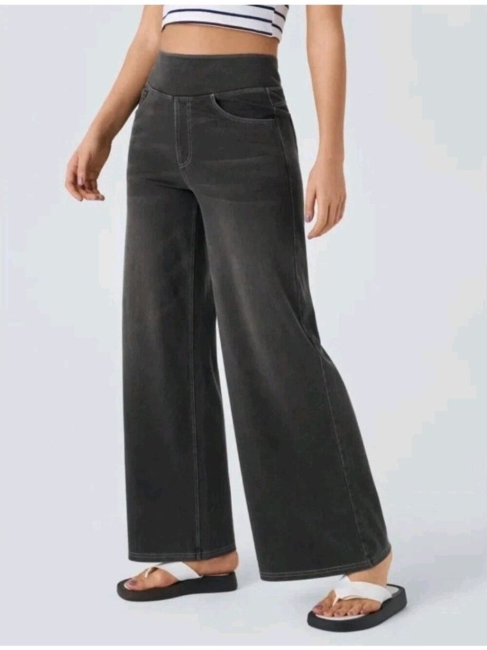 NWT Halara XLarge Flex High Waisted Pull Up Baggy Wide Leg Jeans XL Black 014